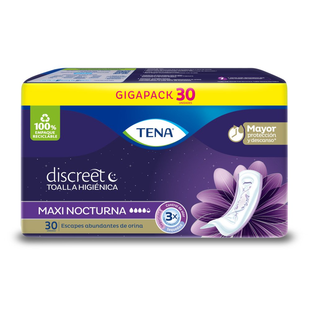 TENA TOALLAS DISCREET MAXI NOCHE X30 UN.