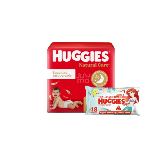 HUGGIES COMBO! NATURAL CARE AHORRAPACK M X68 UN. + TOALLITA HÚMEDA LA SIRENITA X48 UN.