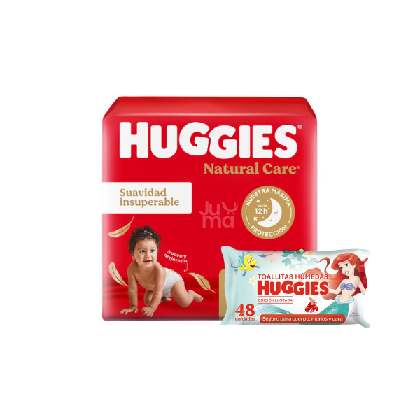 HUGGIES COMBO! NATURAL CARE AHORRAPACK XG X52 UN. + TOALLITA HÚMEDA LA SIRENITA X48 UN.