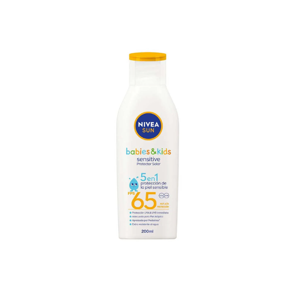 NIVEA SUN PROTECTOR SOLAR BABIES & KIDS SENSITIVE 5 EN 1 FPS 65 PIEL SENSIBLE X 200ML