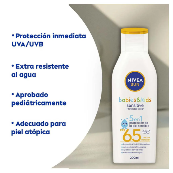 NIVEA SUN PROTECTOR SOLAR BABIES & KIDS SENSITIVE 5 EN 1 FPS 65 PIEL SENSIBLE X 200ML - Image 2