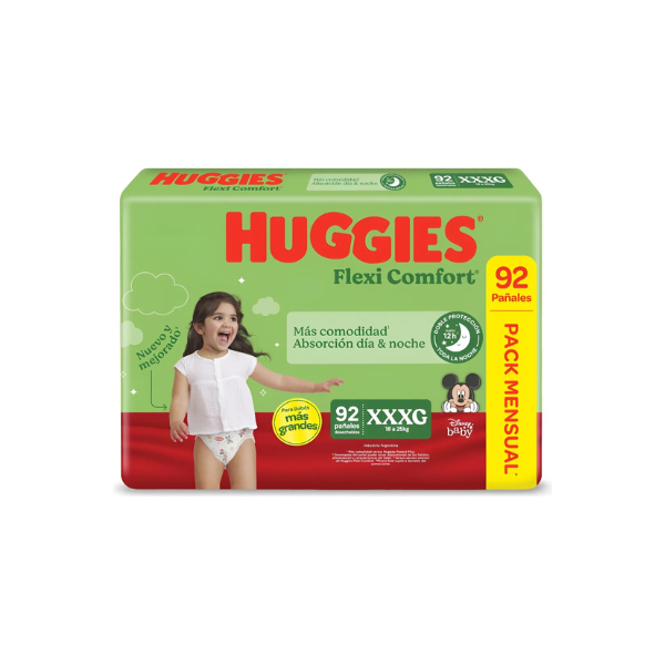 HUGGIES FLEXI COMFO PACK MENSUAL XXXG X92 UN.